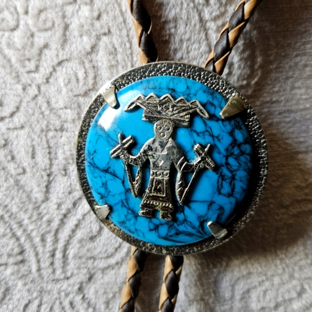 Vintage Bell Silver Nickle Kachina Western Bolo Necklace